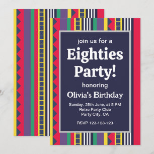 Eighties Colourful Stripes 80s Birthday Party Invitation
