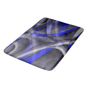Eighties Groovy Royal Blue and Grey Arched Line Pa Bath Mat