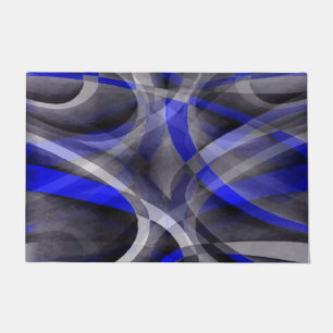 Eighties Groovy Royal Blue and Grey Arched Line Pa Doormat