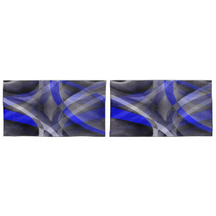 Eighties Groovy Royal Blue and Grey Arched Line Pa Pillowcase