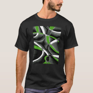Eighties Jungle Green White Grey Line Curve Patter T-Shirt