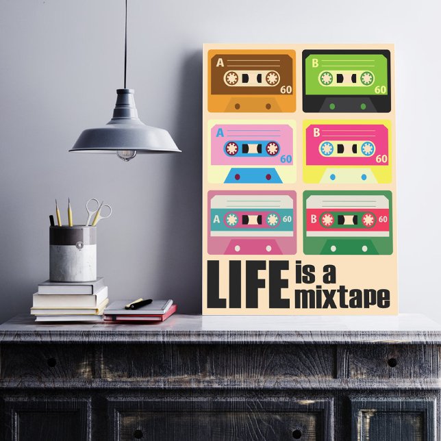 Eighties MixTape Cassette  Motivational Poster (Brighten up your office or home entertaining area with this fun multi colored K7 music tapes poster.)
