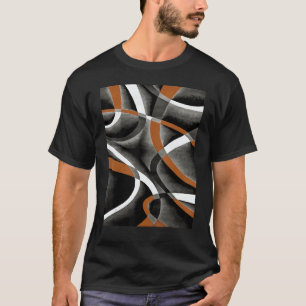 Eighties Orange White Grey Line Curve Pattern On B T-Shirt