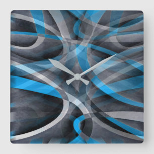 Eighties Pastel Blue and Grey Arched Line Pattern Square Wall Clock