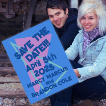 Eighties Pastels on Blue New Wave Save-the-Date