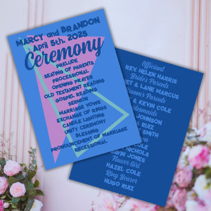 Eighties Pastels on Blue New Wave Wedding Programme