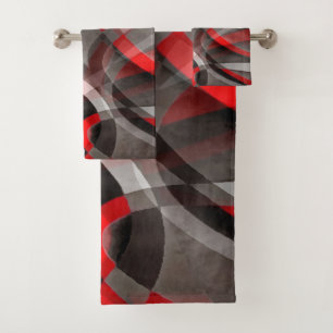 Eighties Red White and Grey Layered Curves Bath Towel Set