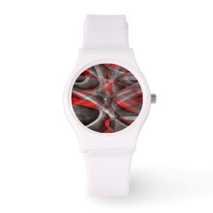Eighties Red White and Grey Layered Curves Watch