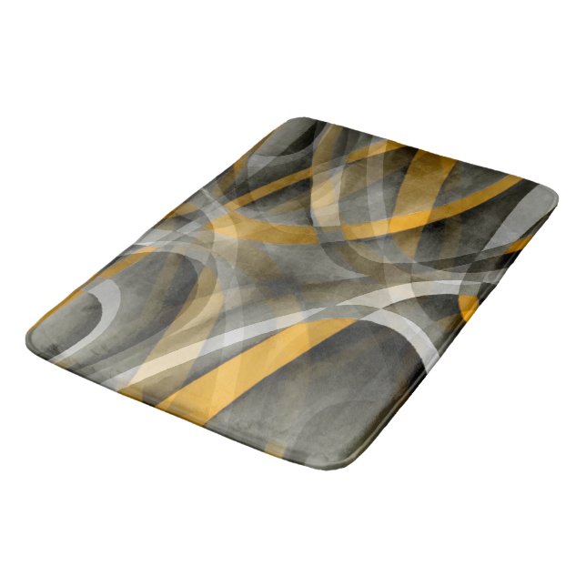 Eighties Retro Mustard Yellow and Grey Abstract Cu Bath Mat (Angled)
