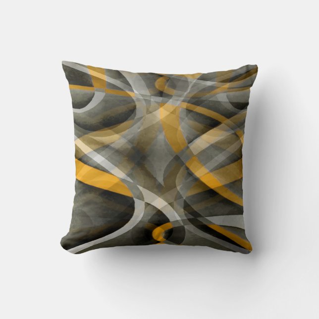 Eighties Retro Mustard Yellow and Grey Abstract Cu Cushion (Front)