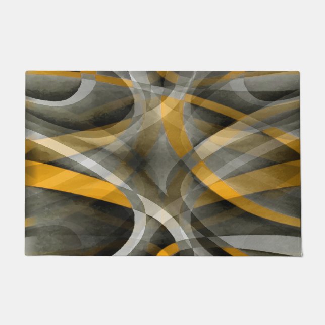 Eighties Retro Mustard Yellow and Grey Abstract Cu Doormat (Front)