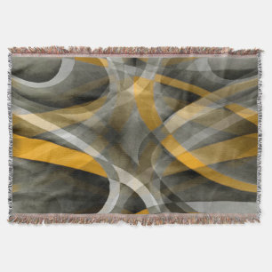 Eighties Retro Mustard Yellow and Grey Abstract Cu Throw Blanket