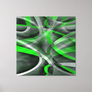 Eighties Retro Neon Green and Grey Curved Line Pat Canvas Print