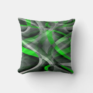 Eighties Retro Neon Green and Grey Curved Line Pat Cushion