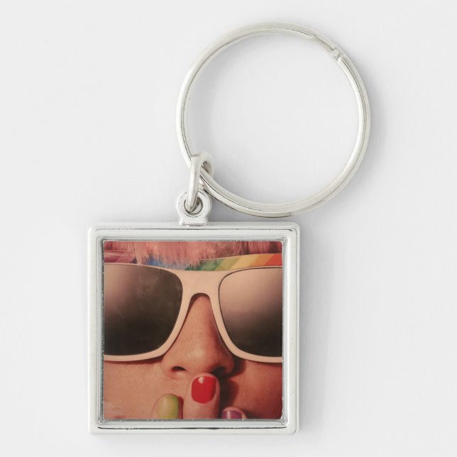 eighties retro rainbow fashion girl key ring (Front)