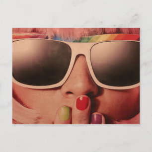 Eighties retro sunglasses girl postcard