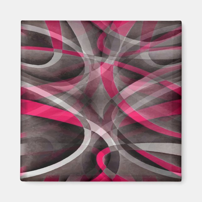 Eighties Rose Pink and Grey Funky Pattern Magnet (Front)