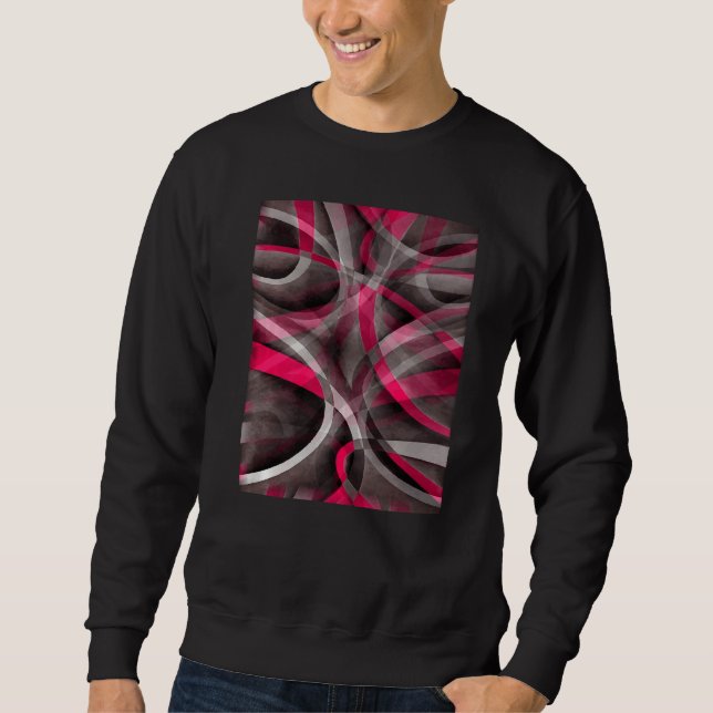Eighties Rose Pink On Grey Abstract Strip Pattern Sweatshirt (Front)