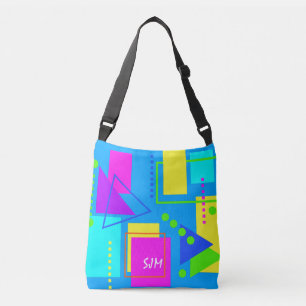 EIGHTIES SHAPE PATTERN 80S NEON MONOGRAM INITIALS CROSSBODY BAG