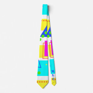 EIGHTIES SHAPE PATTERN 80S NEON MONOGRAM INTIALS TIE
