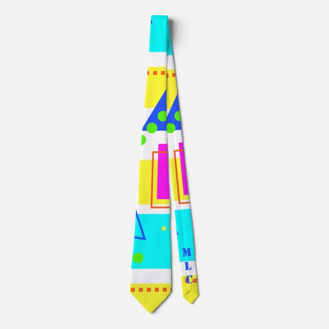 EIGHTIES SHAPE PATTERN 80S NEON MONOGRAM INTIALS TIE (Front)