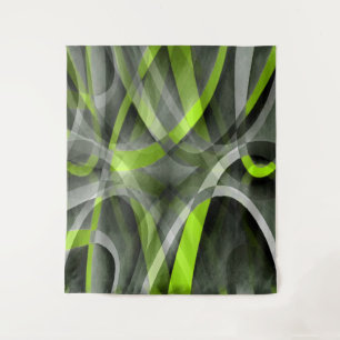Eighties Styled Grey and Lemon Curve Pattern Tapestry