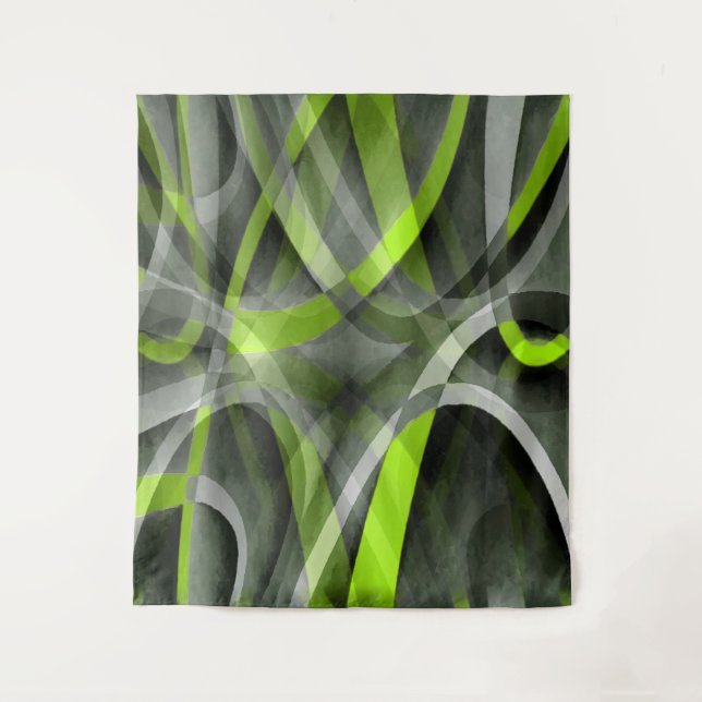 Eighties Styled Grey and Lemon Curve Pattern Tapestry (Front)