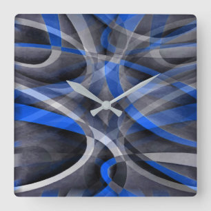 Eighties Themed Cool Blue Curved Line Pattern Square Wall Clock