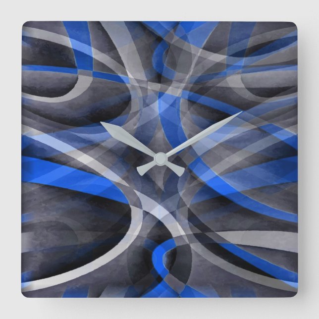Eighties Themed Cool Blue Curved Line Pattern Square Wall Clock (Front)