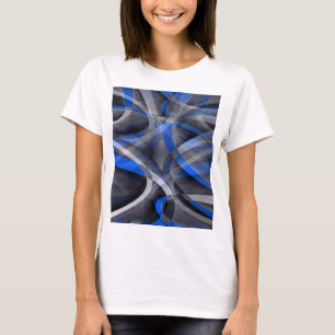 Eighties Themed Cool Blue Curved Line Pattern T-Shirt
