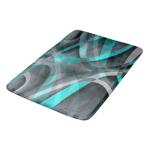 Eighties Turquoise and Grey Arched Line Pattern Bath Mat
