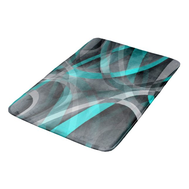 Eighties Turquoise and Grey Arched Line Pattern Bath Mat (Angled)