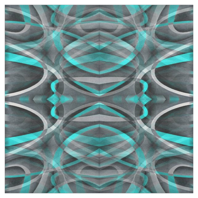 Eighties Turquoise and Grey Arched Line Pattern Fabric (Swatch)