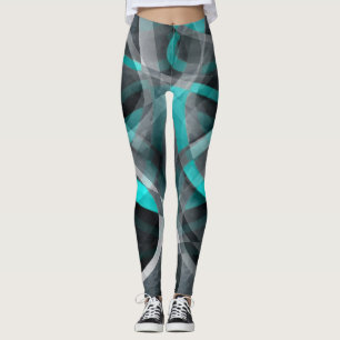 Eighties Turquoise and Grey Arched Line Pattern Leggings
