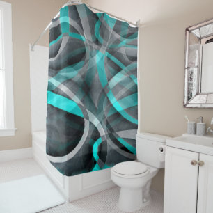 Eighties Turquoise and Grey Arched Line Pattern Shower Curtain