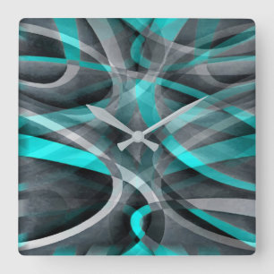 Eighties Turquoise and Grey Arched Line Pattern Square Wall Clock