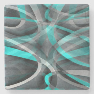 Eighties Turquoise and Grey Arched Line Pattern Stone Coaster