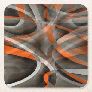 Eighties Vibes Burned Orange and Grey Layered Curv Square Paper Coaster