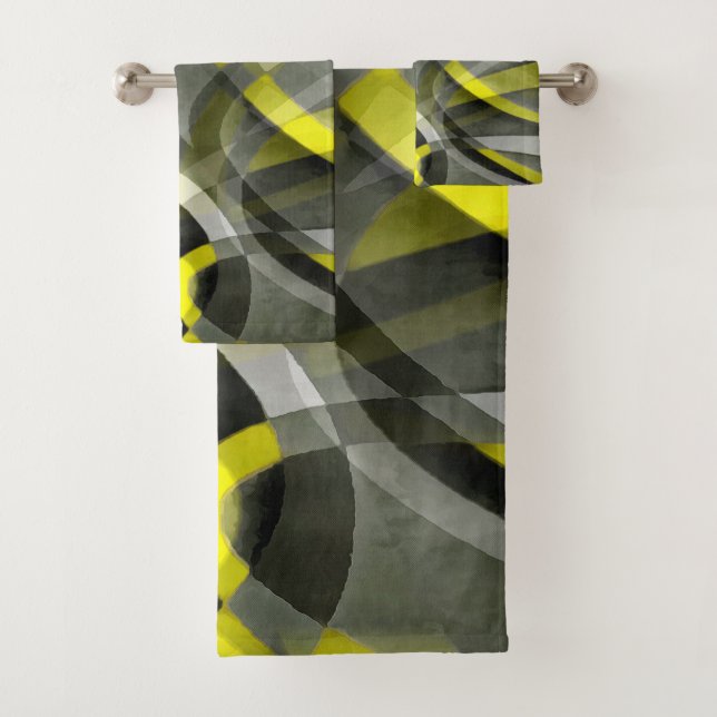 Eighties Vibes Daffodil Yellow and Grey Layered Cu Bath Towel Set (Insitu)