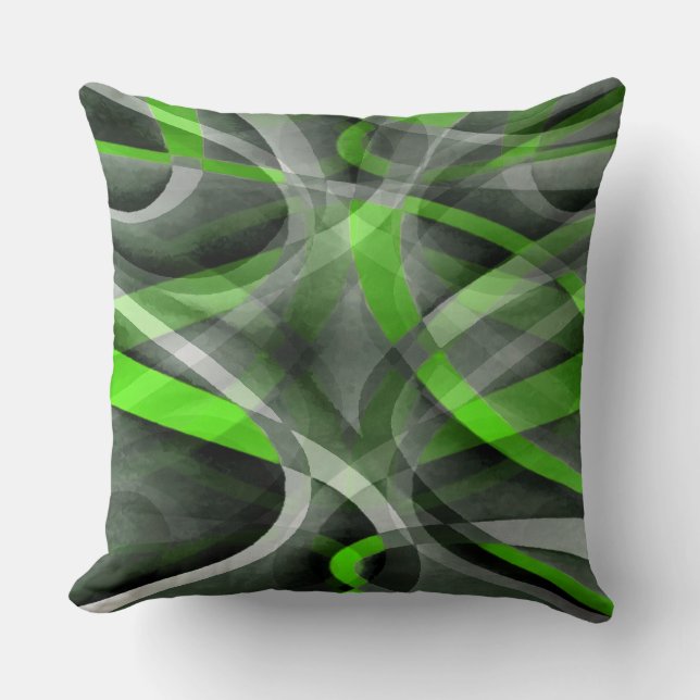 Eighties Vibes Lime and Grey Layered Curve Pattern Cushion (Front)