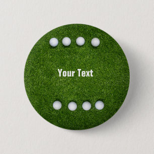 Eights golf balls are on green grass background 6 cm round badge