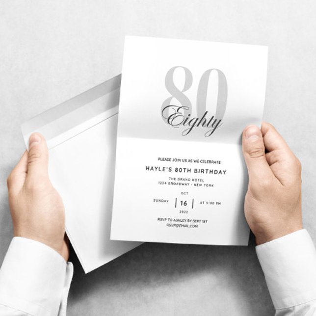 Eighty - 80th Birthday Elegant Chic Black & White Invitation (Creator Uploaded)