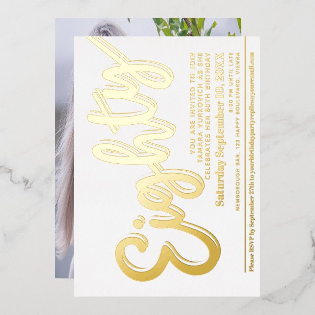 Eighty 80th Birthday party white with gold script (Front/Back)