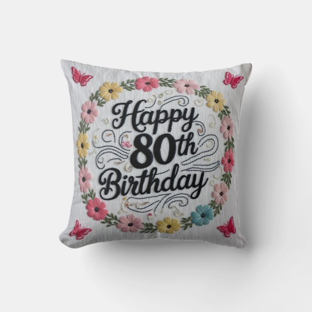 Eighty and Elegant” Throw Pillow: Celebrate a Mile Cushion (Front)
