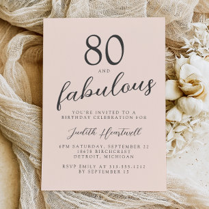 Eighty and Fabulous Blush Pink 80th Birthday Party Invitation