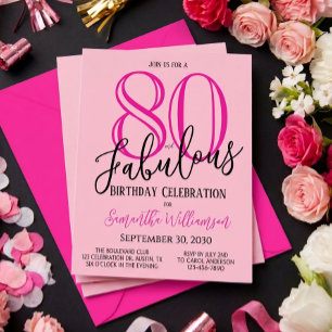 Eighty and Fabulous Blush Pink Black 80th Birthday Invitation