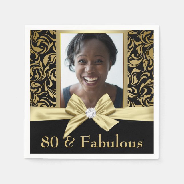 Eighty and Fabulous gold damask 80th Birthday Napkin (Front)