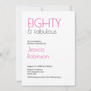 Eighty and Fabulous Modern Pink 80th Birthday Invitation