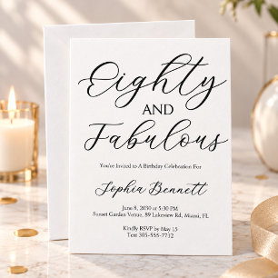 Eighty and Fabulous Script 80th Birthday Party Invitation