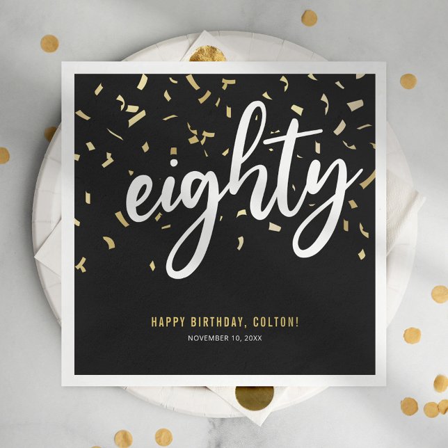 Eighty Black Gold 80th Birthday Party Napkin (Creator Uploaded)